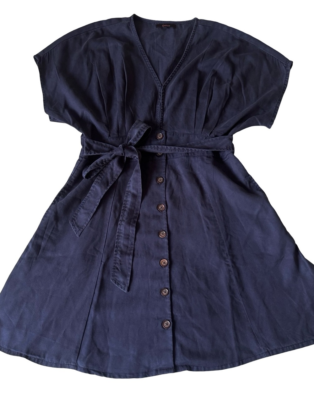 Quince Women’s Vintage Wash Tencel Button Front Dress Midnight Blue Size M